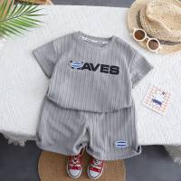 2-piece Toddler Boy Letter Printed Short Sleeve T-shirt & Matching Shorts  Gray
