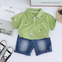 Jungenanzüge Sommer 2024 neue Kindersommerkleidung Straßenkinderkleidung coole kurzärmelige Babykleidung stylische Kinder  Grün