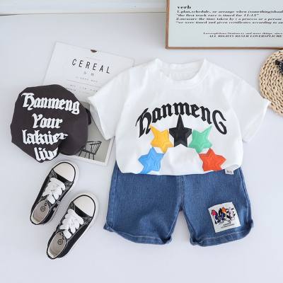 Boys summer suits 2024 new print cartoon cute short-sleeved shorts boys and girls baby clothes children's clothing trend