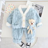 2-Piece Toddler Girl Bear Furry Thickened Winter Tops & Pants  Blue