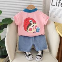 Boys summer children's clothing children's short-sleeved POIO shirt suits boys and girls baby summer clothes cartoon casual small children  Pink