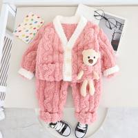 2-Piece Toddler Girl Bear Furry Thickened Winter Tops & Pants  Pink