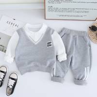 Boys' Spring Suit Children's Fashionable Baby Two-piece Set 2024 New Handsome Junior and Middle School Style Children's Clothes  Gray
