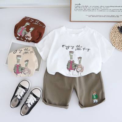 Children's summer round neck suit short-sleeved T-shirt with printed casual style boys and girls baby clothes children's summer two-piece suit