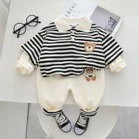 Boys Suit 2023 New Spring and Autumn Style POLO Shirt Two-piece Set Children's Autumn Clothes Fashionable Clothes Baby Fashionable  black and white stripes