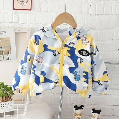 Toddler Boy Pure Cotton Allover Cartoon Printed Hooded Zip-up Jacket