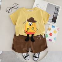 Children's clothing children's summer clothing boys' summer suits 2024 new baby cartoon cute short-sleeved two-piece clothes  Yellow