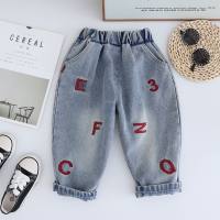 Boys' pants spring and autumn style children's style denim trousers 2024 new baby casual embroidered jeans  Red