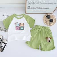 Children's short-sleeved two-piece suit 2024 new arrival cute baby summer short-sleeved suit cartoon color matching T-shirt  Green