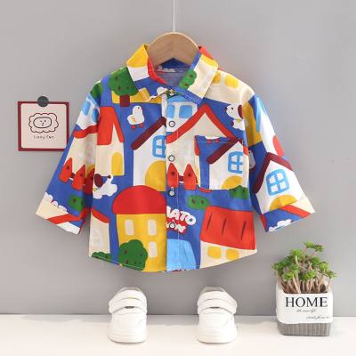 Camisa de manga larga con estampado de bloque de color para niño pequeño