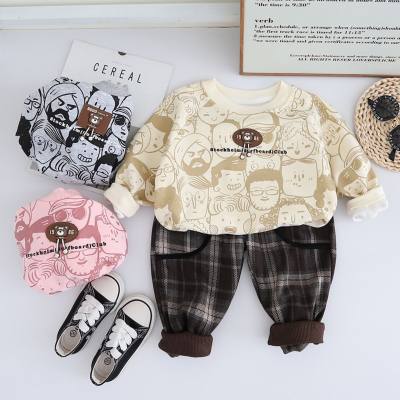 Boys spring suit 2024 new spring and autumn long-sleeved printed sweatshirt two-piece set baby fashion clothes
