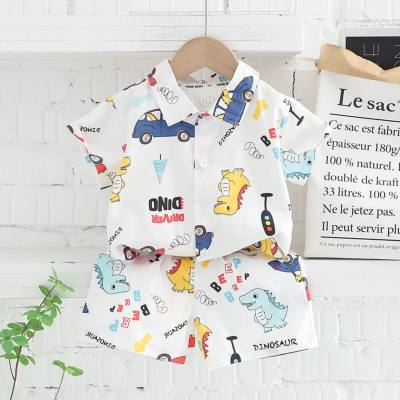 2-piece Toddler Boy Dinosaur Printed Short Sleeve Shirt & Matching Shorts