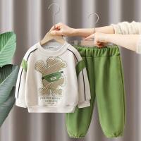 Boys Spring and Autumn Sweatshirt Set 2024 New Autumn Clothes Children's Clothes Baby Boys' Clothes Spring and Autumn Two-piece Set  Green