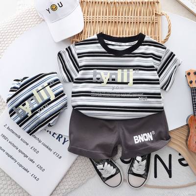 2-piece Toddler Boy Striped Letter Printed Short Sleeve T-shirt & Matching Shorts