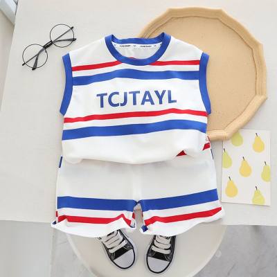 2-piece Toddler Boy Pure Cotton Striped Letter Printed Vest & Matching Shorts