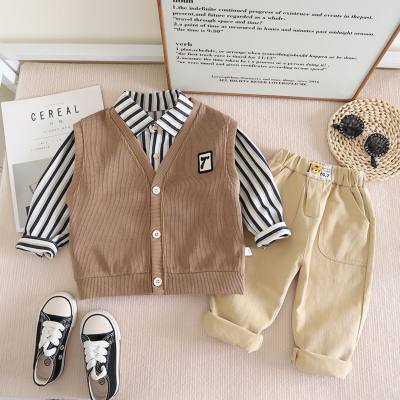 3-piece Toddler Boy Striped Gentleman Shirt & Solid Color Button-up Vest & Casual Pants