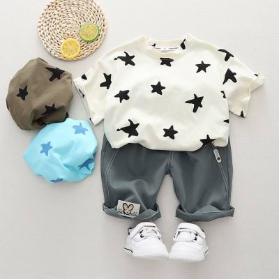 2-piece Toddler Boy Allover Star Printed Short Sleeve T-shirt & Matching Pants