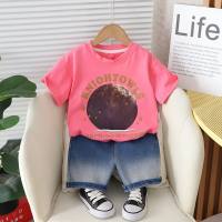 Boys summer suits 2024 new children's thin clothes short-sleeved Internet celebrity children's clothes stylish baby summer suits  Pink