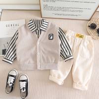 3-piece Toddler Boy Striped Gentleman Shirt & Solid Color Button-up Vest & Casual Pants  Beige