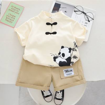 2-piece Toddler Boy Panda Printed Tang Style Short Sleeve T-shirt & Matching Shorts