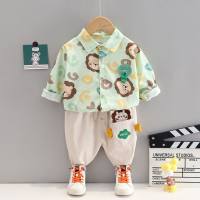 2-piece Toddler Boy Lion Print Long Sleeve Shirt & Pocket Front Pants  Green