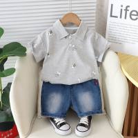 Boys suits summer 2024 new children's summer clothes street children's clothes cool short-sleeved baby clothes stylish children  Gray