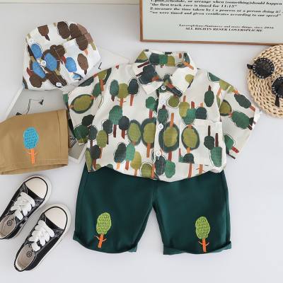Boys Summer Floral Shirt Suit Children's Short Sleeve Baby Handsome Thin Printed Shirt