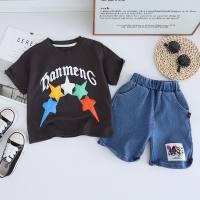 Boys summer suits 2024 new print cartoon cute short-sleeved shorts boys and girls baby clothes children's clothing trend  Black