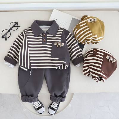 Children's Spring and Autumn Suit 2023 New Boys Korean Style Fashionable Striped Long-Sleeved Children's Clothing Baby Autumn Two-piece Set