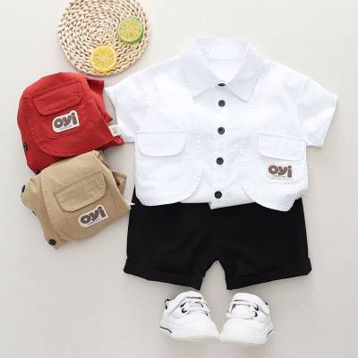 2-قطعة طفل صبي القطن الخالص قميص قصير الأكمام اللون والسراويل مطابقة
