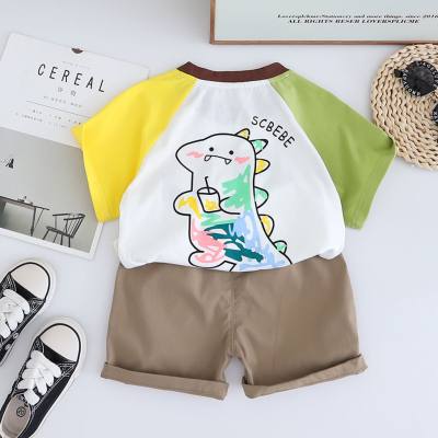 Summer new arrivals, cute summer graffiti dinosaur round neck short-sleeved suits for boys and girls
