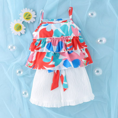 Toddler Girl Small children's suspenders + shorts combination set
