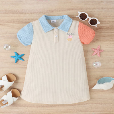 Toddler Girl Waffle Color-block Patchwork Short Sleeve Polo Dress