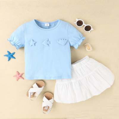 Conjunto Baby Small infantil azul manga curta + shorts branco