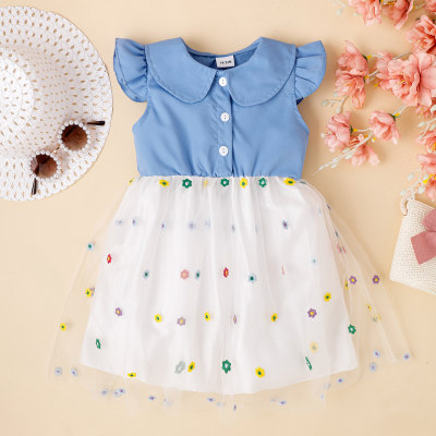 Toddler Girl Color-block Floral Pattern Mesh Patchwork Sleeveless Dress