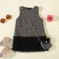 2-piece Toddler Girl Plaid Plush Patchwork Sleeveless Tank Dress & Matching Bag  Black