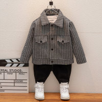 Toddler Boy Plaid Lapel Button-up Jacket  black and white plaid