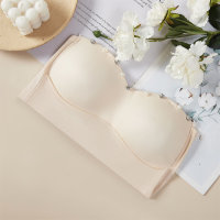 2024 new style ice silk thread beautiful back vest for girls transparent invisible small sling fixed cup sexy tube top underwear  Apricot
