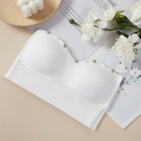 2024 new style ice silk thread beautiful back vest for girls transparent invisible small sling fixed cup sexy tube top underwear  White