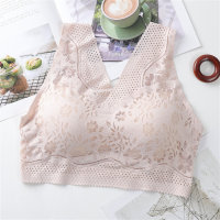 2024 new summer seamless underwear for women without steel ring large size bra sexy lace beautiful back gathered breast vest underwear  Apricot