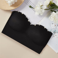 2024 new style ice silk thread beautiful back vest for girls transparent invisible small sling fixed cup sexy tube top underwear  Black
