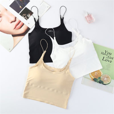 3-pack solid color ice silk seamless vest with chest pads and inner tube top bra
