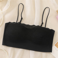 2024 New Summer Style Seamless Ice Silk Sexy Small Breast Gathering Wrapped Breast Lace Comfortable Seamless Sling Beautiful Back Thin Underwear  Black