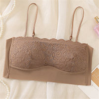 2024 New Summer Style Seamless Ice Silk Sexy Small Breast Gathering Wrapped Breast Lace Comfortable Seamless Sling Beautiful Back Thin Underwear  Brown