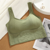 Seamless sports bra wrap yoga bottoming tube top no wire bra hot girl wide shoulders beautiful back camisole underwear women  Green