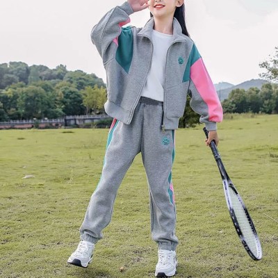 2-piece Kid Girl Color-block Patchwork Zip-up Jacket & Matching Pants