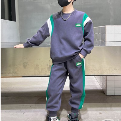 2-piece Kid Boy Color-block Patchwork Sweatshirt & Matching Pants