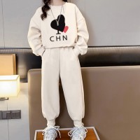 2-piece Kid Girl Letter Printed Sweatshirt & Solid Color Pants  White