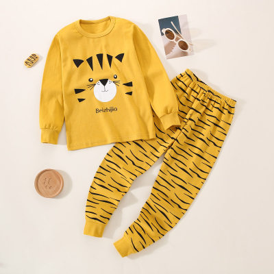 kids Tiger Stripe Printed T-shirt & Pants Pajamas
