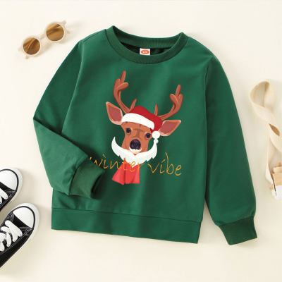 Kid Boy Solid Christmas Deer Printed Sweatshirt